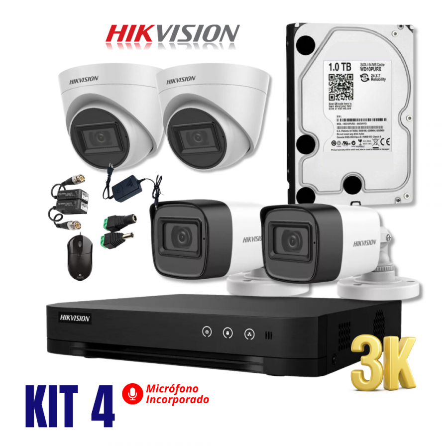 Kit de 04 camaras 5mp 3k con audio - Securitron