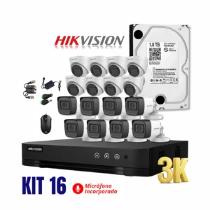 KIT HIKVISION 5MP 3K DE 16 CÁMARAS FULL HD CON AUDIO