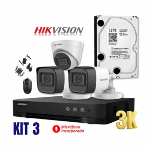 KIT HIKVISION 5MP 3K DE 3 CÁMARAS FULL HD CON AUDIO
