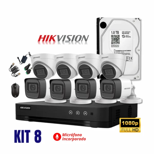 KIT HIKVISION DE 08 CÁMARAS FULL HD CON AUDIO