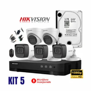 KIT HIKVISION DE 05 CÁMARAS FULL HD CON AUDIO