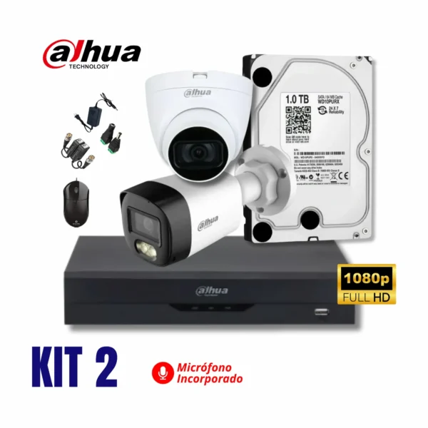 KIT DAHUA DE 2 CÁMARAS FULL HD 1080P CON AUDIO KIT DAHUA DE 2 CÁMARAS FULL HD 1080P CON AUDIO