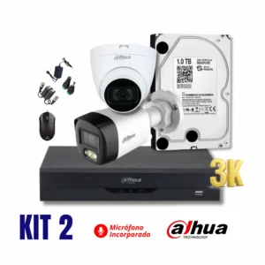 KIT DAHUA DE 2 CÁMARAS FULL HD 3K CON AUDIO KIT DAHUA DE 2 CÁMARAS FULL HD 3K 5MP CON AUDIO