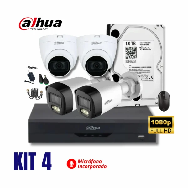 KIT DAHUA DE 4 CÁMARAS FULL HD 1080P CON AUDIO KIT DAHUA DE 4 CÁMARAS FULL HD 1080P CON AUDIO