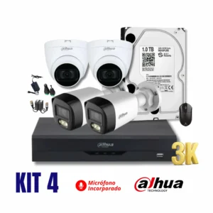 KIT DAHUA DE 4 CÁMARAS FULL HD 3K CON AUDIO KIT DAHUA DE 4 CÁMARAS FULL HD 3K 5MP CON AUDIO