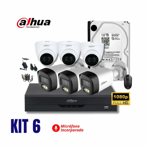 KIT DAHUA DE 6 CÁMARAS FULL HD 1080P CON AUDIO KIT DAHUA DE 6 CÁMARAS FULL HD 1080P CON AUDIO