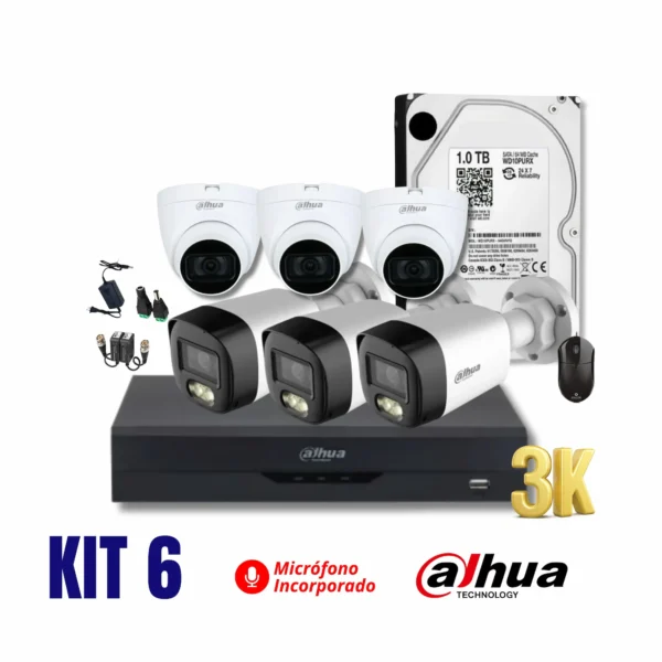 KIT DAHUA DE 6 CÁMARAS FULL HD 3K CON AUDIO KIT DAHUA DE 6 CÁMARAS FULL HD 3K 5MP CON AUDIO