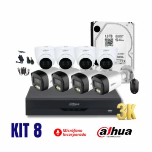 KIT DAHUA DE 8 CÁMARAS FULL HD 3K CON AUDIO KIT DAHUA DE 8 CÁMARAS FULL HD 3K 5MP CON AUDIO