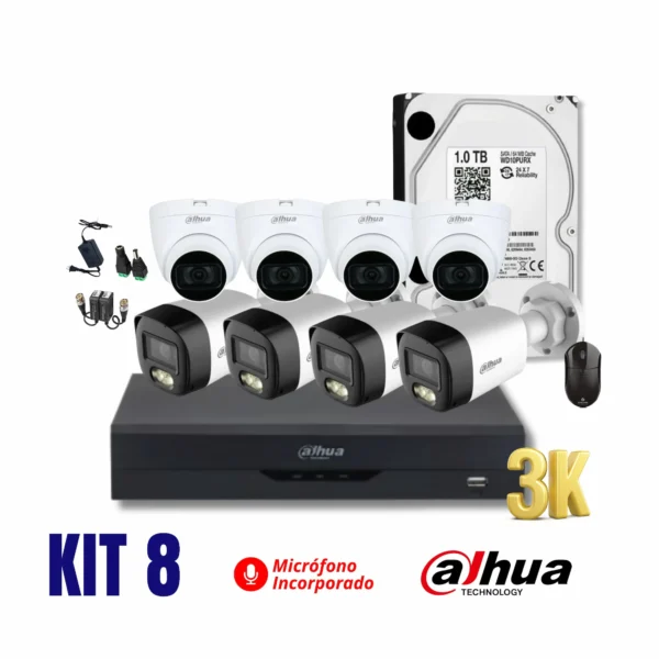 KIT DAHUA DE 8 CÁMARAS FULL HD 3K CON AUDIO KIT DAHUA DE 8 CÁMARAS FULL HD 3K 5MP CON AUDIO